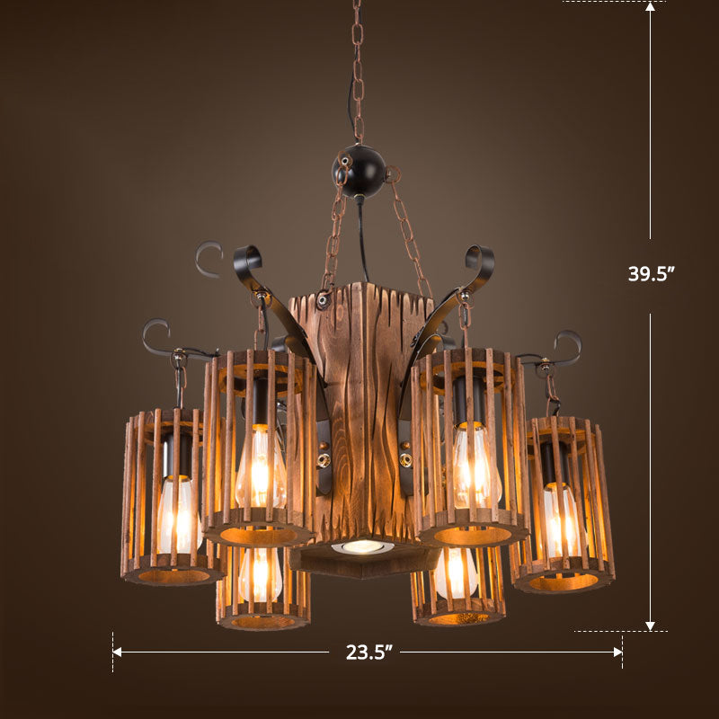 Cage Style Living Room Chandelier Industrial Wooden Black Light - Rebooters