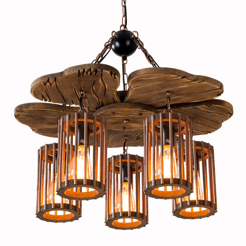 Cage Style Living Room Chandelier Industrial Wooden Black Light - Rebooters