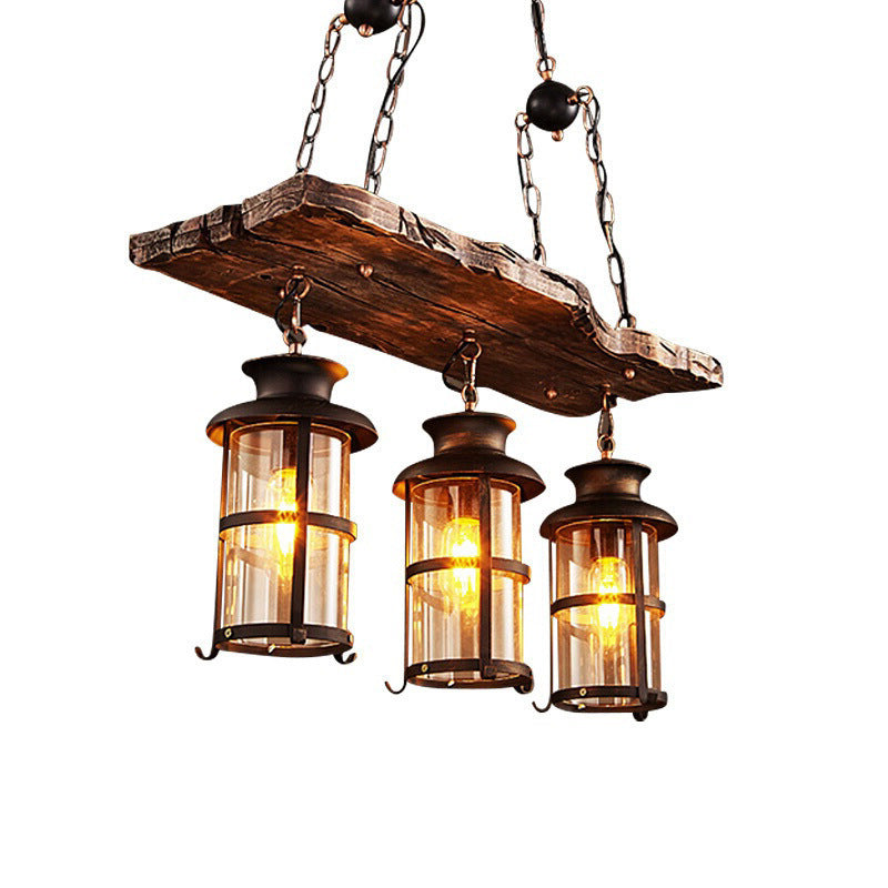 3 Lights Chandelier Nautical Cylinder Clear Glass Light Brown - Rebooters