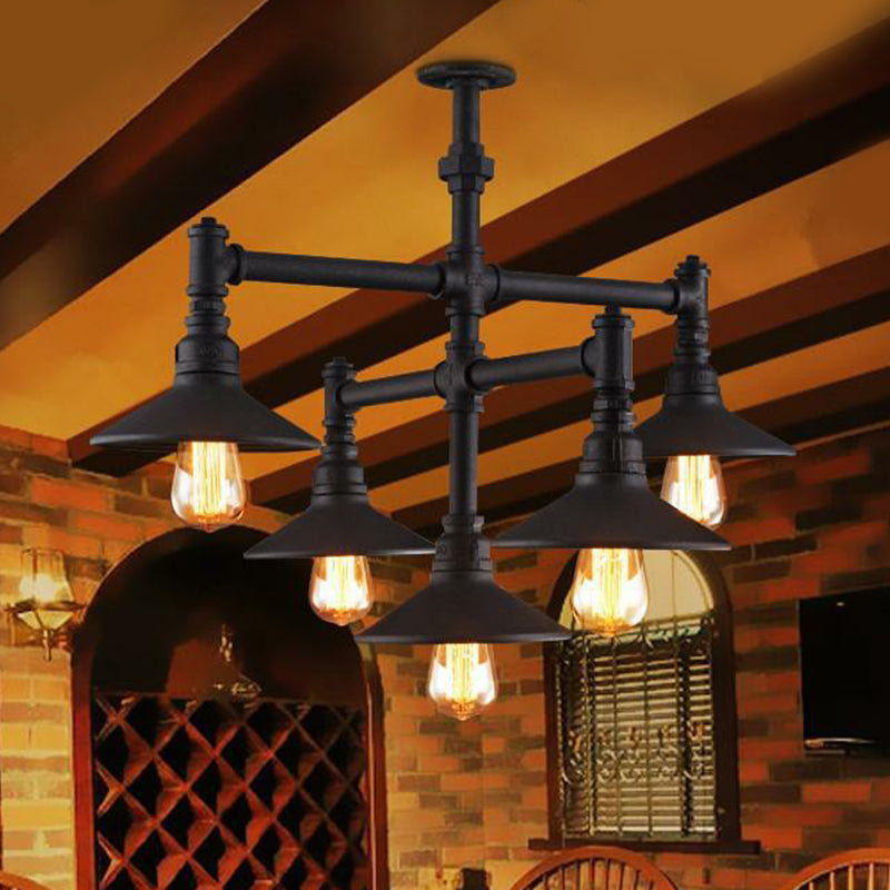 Black Piping Pendant Lighting Industrial Iron Chandelier - Rebooters