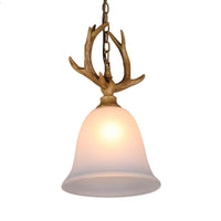 1 Light Bell Ceiling Pendant Light Rustic White Glass Lamp Elk Design - Rebooters