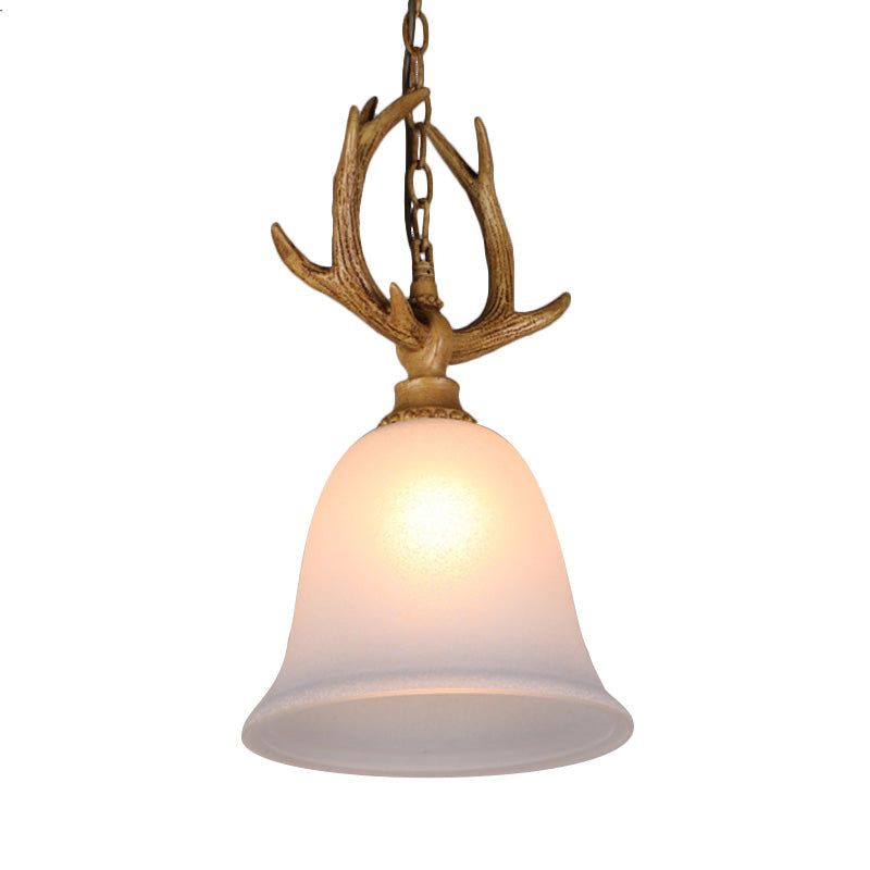 1 Light Bell Ceiling Pendant Light Rustic White Glass Lamp Elk Design - Rebooters