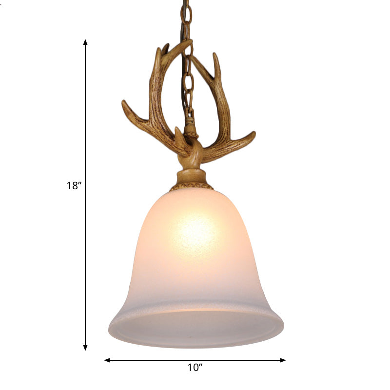 1 Light Bell Ceiling Pendant Light Rustic White Glass Lamp Elk Design - Rebooters