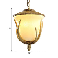 3 Lights Resin Hanging Lamp Country White Cup Pendant Elk Pattern - Rebooters