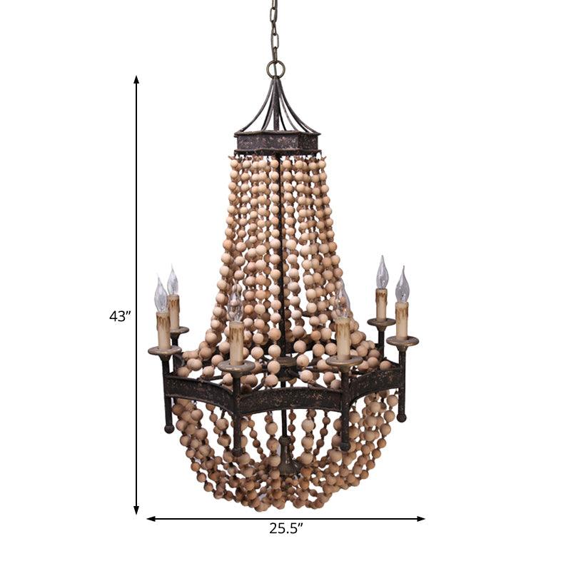 8 Heads Candle Ceiling Chandelier Traditional Wood Lighting Fixture in Beige - Rebooters