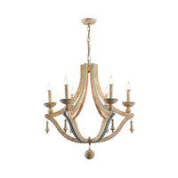 Beige Candle Ceiling Chandelier Traditional Wood 6 Heads Light Fixture - Rebooters