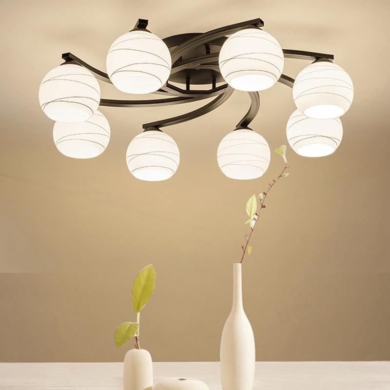 Black 3/5/8 Lights Ceiling Mount White Glass Semi Flush Light - Rebooters