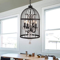 4 Lights Birdcage Chandelier Lighting Rustic Black Metal Pendant Light - Rebooters