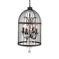 4 Lights Birdcage Chandelier Lighting Rustic Black Metal Pendant Light - Rebooters