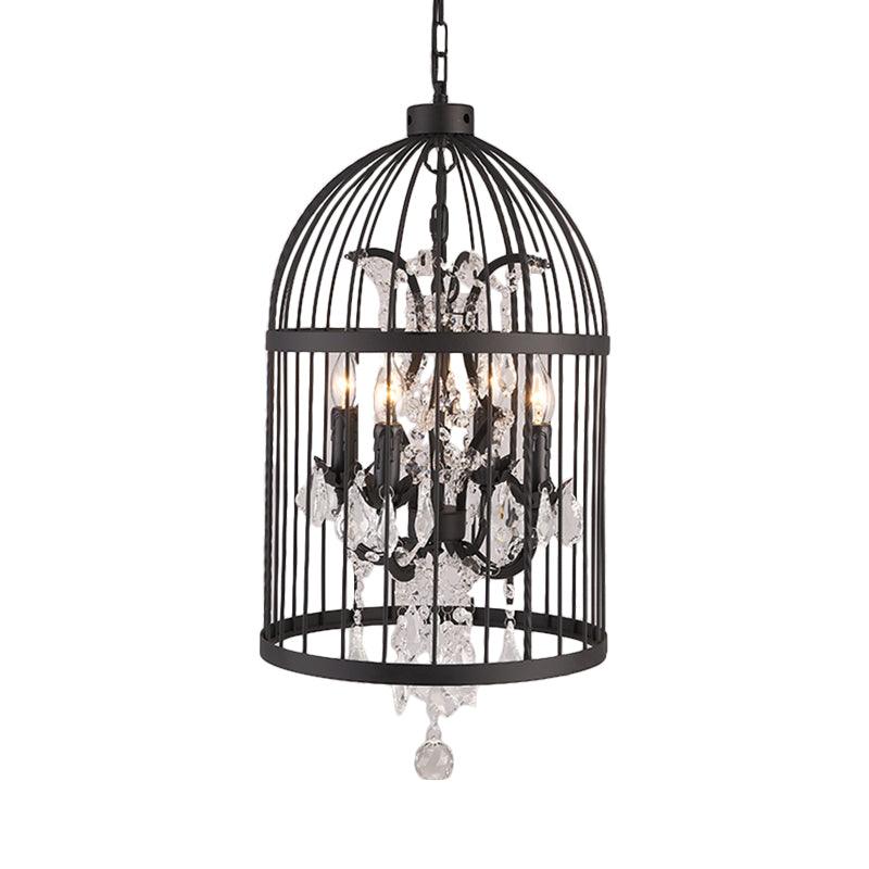 4 Lights Birdcage Chandelier Lighting Rustic Black Metal Pendant Light - Rebooters
