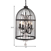 4 Lights Birdcage Chandelier Lighting Rustic Black Metal Pendant Light - Rebooters