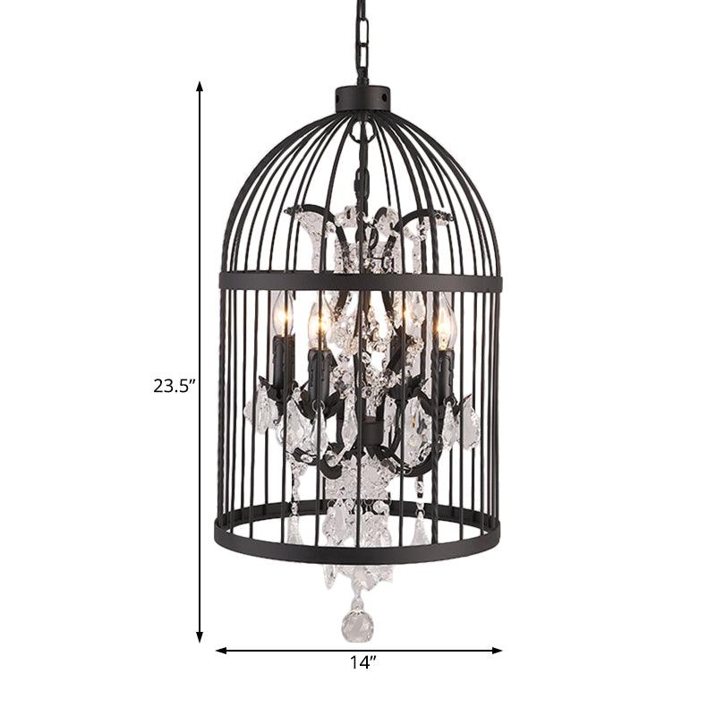 4 Lights Birdcage Chandelier Lighting Rustic Black Metal Pendant Light - Rebooters