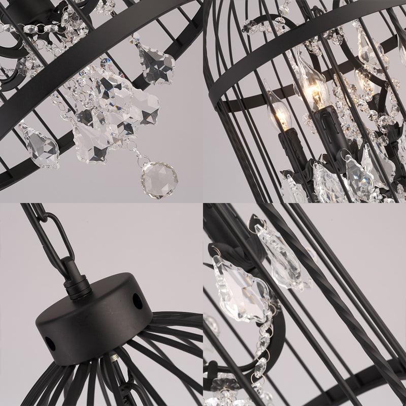 4 Lights Birdcage Chandelier Lighting Rustic Black Metal Pendant Light - Rebooters