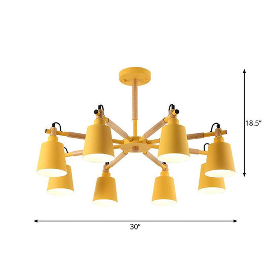 8 Bulbs Living Room Chandelier Macaron Wood Pendant Light - Rebooters