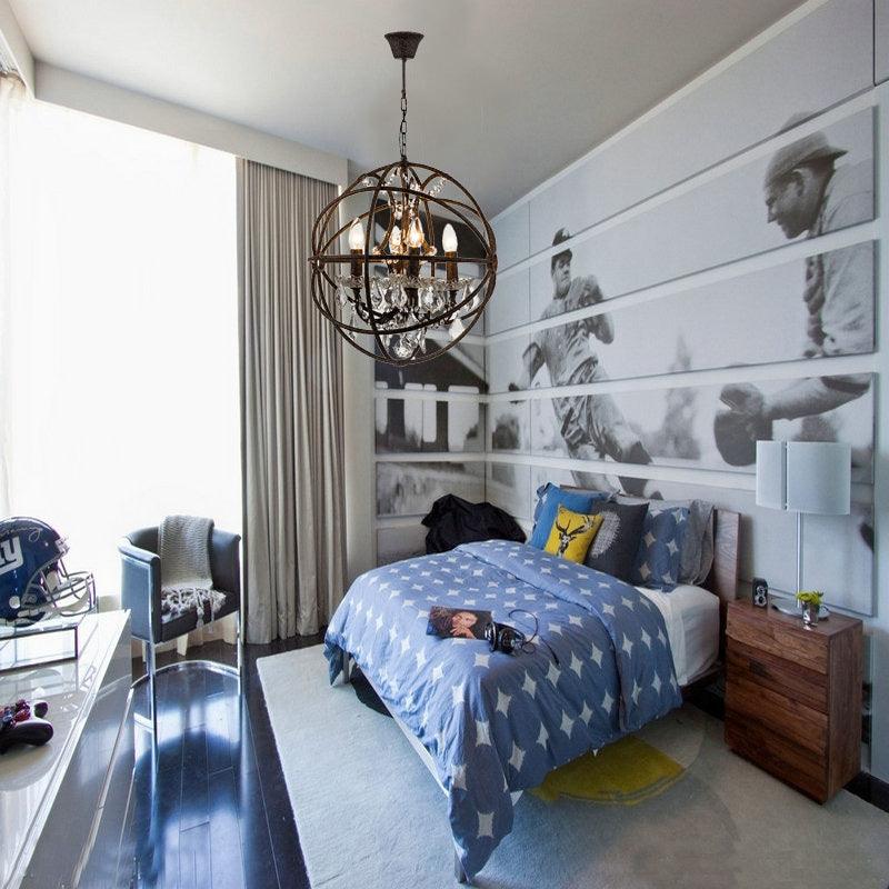 4 Lights Metal Hanging Chandelier Country Black Globe Pendant Light - Rebooters