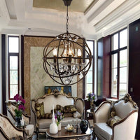 4 Lights Metal Hanging Chandelier Country Black Globe Pendant Light - Rebooters