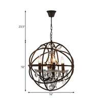 4 Lights Metal Hanging Chandelier Country Black Globe Pendant Light - Rebooters