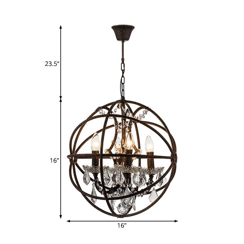4 Lights Metal Hanging Chandelier Country Black Globe Pendant Light - Rebooters