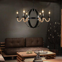 6 Lights Candle Ceiling Lamp Country Black Metal Chandelier - Rebooters