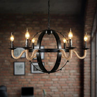 6 Lights Candle Ceiling Lamp Country Black Metal Chandelier - Rebooters