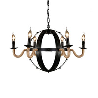 6 Lights Candle Ceiling Lamp Country Black Metal Chandelier - Rebooters