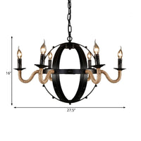 6 Lights Candle Ceiling Lamp Country Black Metal Chandelier - Rebooters