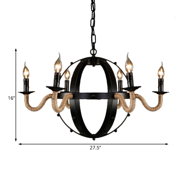 6 Lights Candle Ceiling Lamp Country Black Metal Chandelier - Rebooters