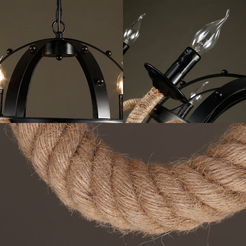 6 Lights Candle Ceiling Lamp Country Black Metal Chandelier - Rebooters