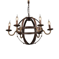 Globe Metal Chandelier Lamp Country Style 6 Lights Dining Room Pendant Lighting in Rust - Rebooters