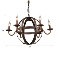 Globe Metal Chandelier Lamp Country Style 6 Lights Dining Room Pendant Lighting in Rust - Rebooters