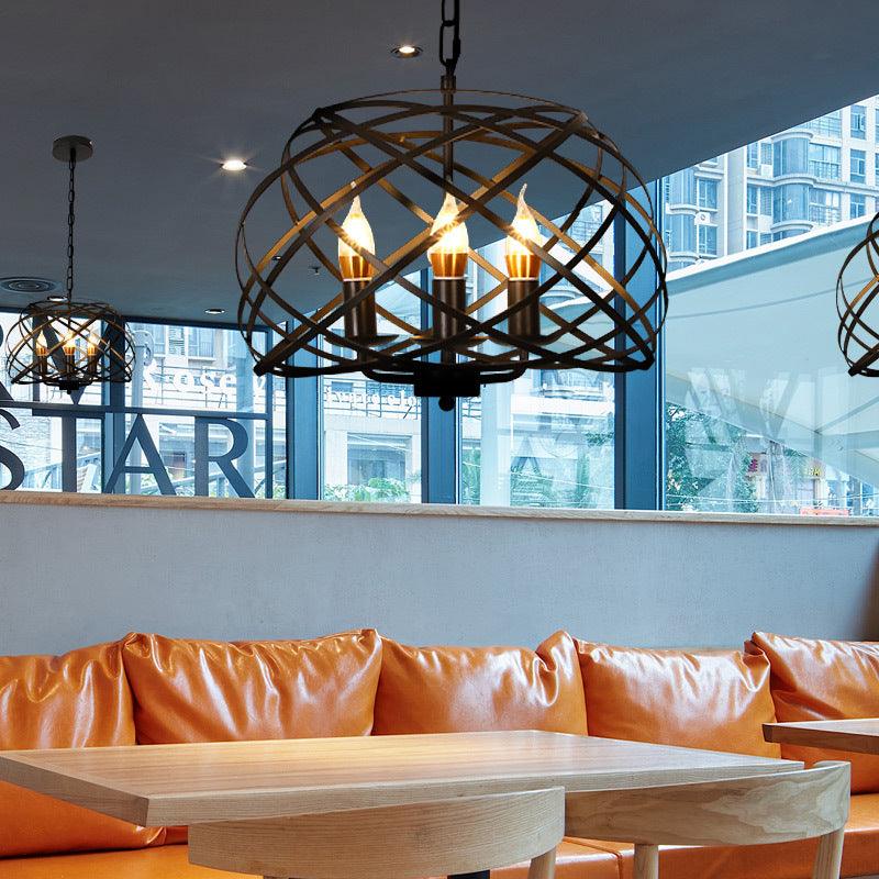 Black 3 Lights Chandelier Light Fixture Country Metal Caged Pendant Lamp - Rebooters