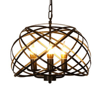 Black 3 Lights Chandelier Light Fixture Country Metal Caged Pendant Lamp - Rebooters