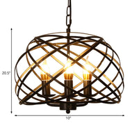 Black 3 Lights Chandelier Light Fixture Country Metal Caged Pendant Lamp - Rebooters