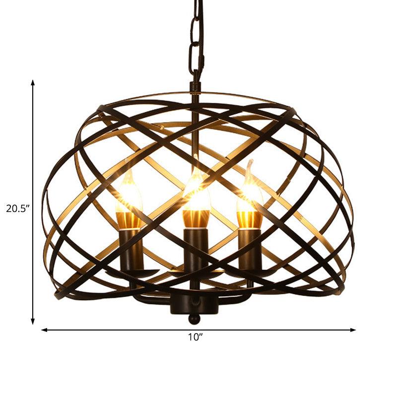 Black 3 Lights Chandelier Light Fixture Country Metal Caged Pendant Lamp - Rebooters
