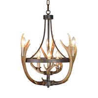 6/9 Lights Pendant Lighting Rustic Wheel Resin Chandelier Lamp in Brown for Dining Room with Elk Deco - Rebooters