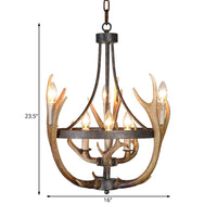 6/9 Lights Pendant Lighting Rustic Wheel Resin Chandelier Lamp in Brown for Dining Room with Elk Deco - Rebooters