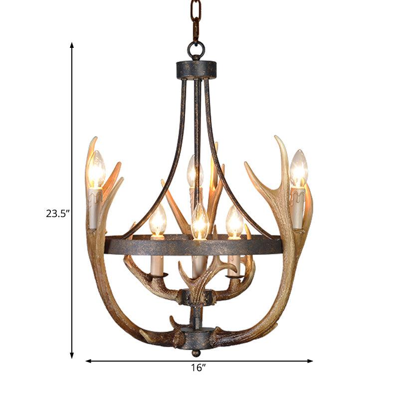 6/9 Lights Pendant Lighting Rustic Wheel Resin Chandelier Lamp in Brown for Dining Room with Elk Deco - Rebooters