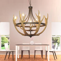 6/9 Lights Pendant Lighting Rustic Wheel Resin Chandelier Lamp in Brown for Dining Room with Elk Deco - Rebooters