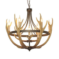 6/9 Lights Pendant Lighting Rustic Wheel Resin Chandelier Lamp in Brown for Dining Room with Elk Deco - Rebooters