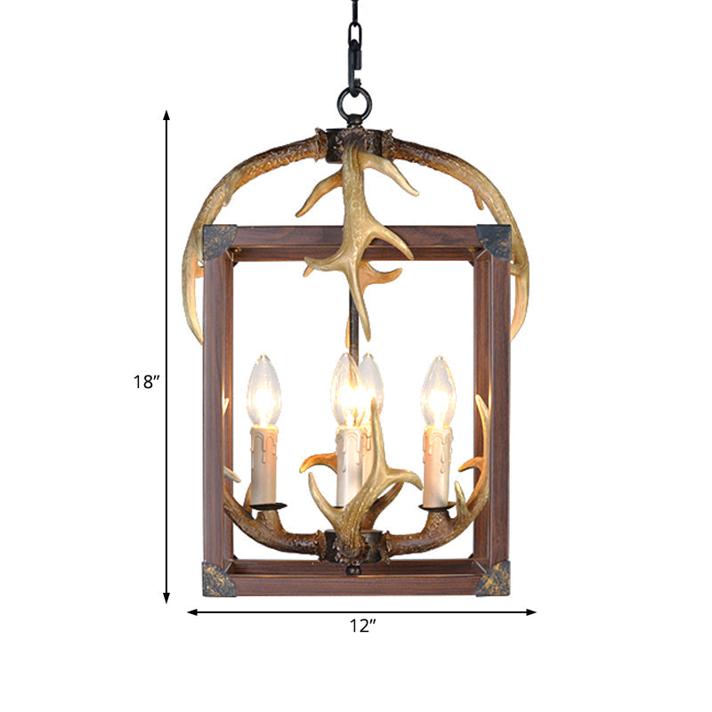 Red Brown Rectangle Frame Pendant Lighting Rustic Metal 4/8 Lights Chandelier Lamp - Rebooters
