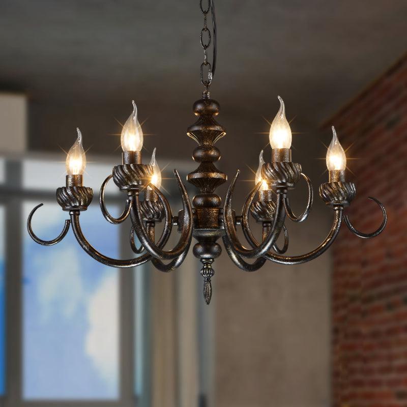 6 Lights Branch Chandelier Lighting Rustic Antique Black Metal Pendant Light - Rebooters