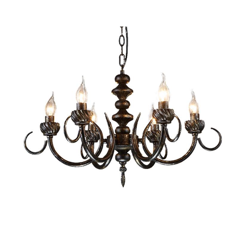6 Lights Branch Chandelier Lighting Rustic Antique Black Metal Pendant Light - Rebooters