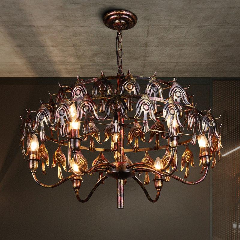 Exposed Bulb Living Room Pendant Chandelier Country Metal 9 Lights Rustic Copper - Rebooters