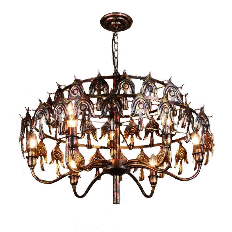 Exposed Bulb Living Room Pendant Chandelier Country Metal 9 Lights Rustic Copper - Rebooters