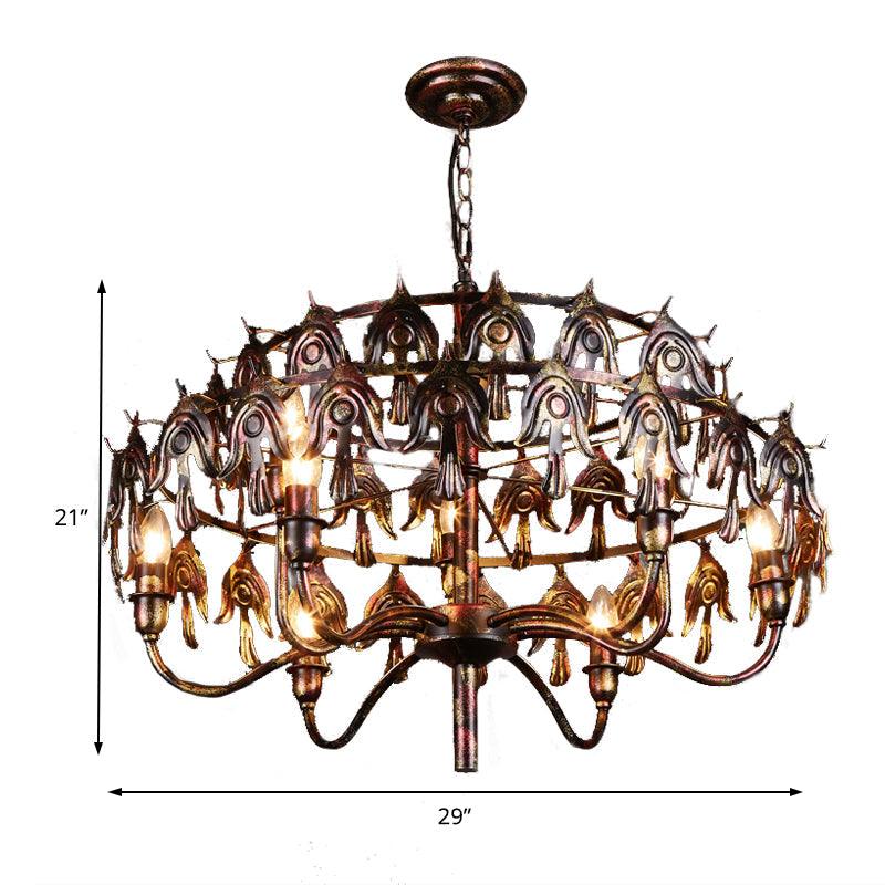 Exposed Bulb Living Room Pendant Chandelier Country Metal 9 Lights Rustic Copper - Rebooters