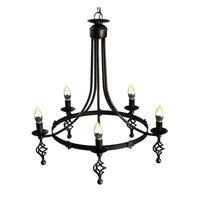 5 Lights Round Chandelier Lamp Country Metal Pendant Black - Rebooters