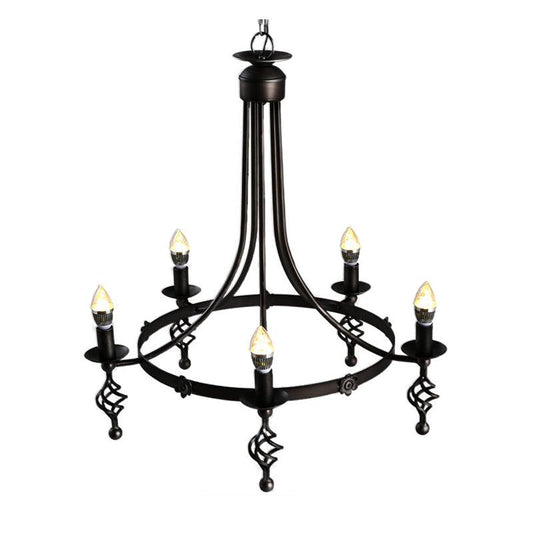 5 Lights Round Chandelier Lamp Country Metal Pendant Black - Rebooters