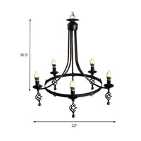 5 Lights Round Chandelier Lamp Country Metal Pendant Black - Rebooters