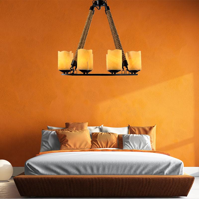 8 Lights Round Chandelier Lighting Rustic Yellow Metal Pendant Light - Rebooters