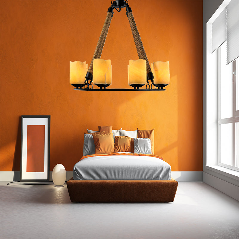 8 Lights Round Chandelier Lighting Rustic Yellow Metal Pendant Light - Rebooters